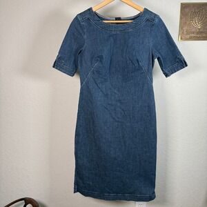 Boden Blue Denim Short Sleeve Sheath Dress Boat Neck Back Zip US 4L WV0078